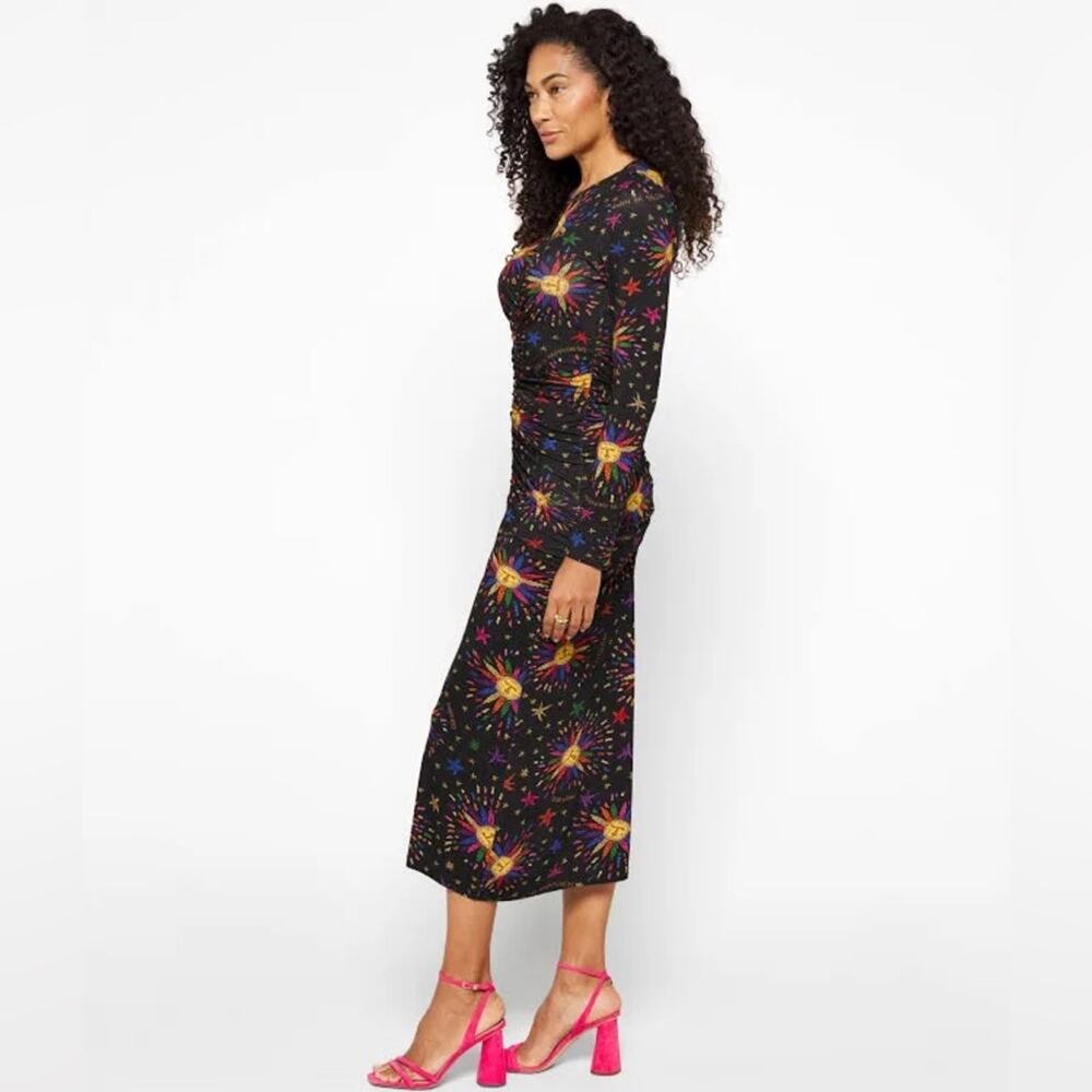 FARM RIO Rainbow Suns Ruched Midi Dress, Eco Viscose, Size Medium. NWT - Picture 3 of 15